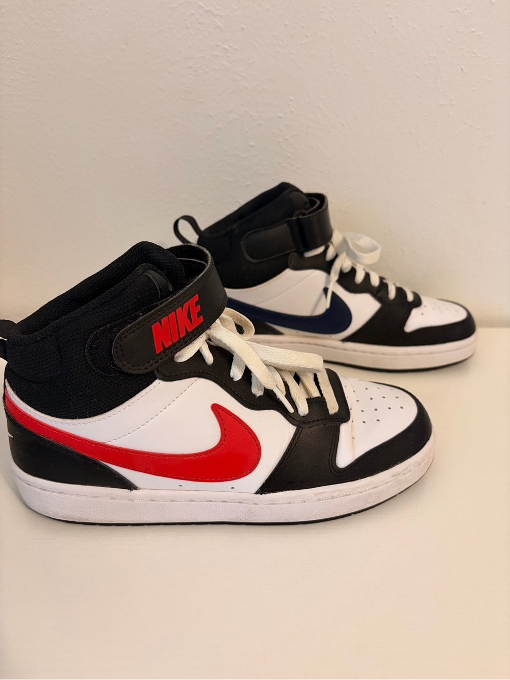 Nike Kids High-Top Sneakers in Black, White, Red & Blue